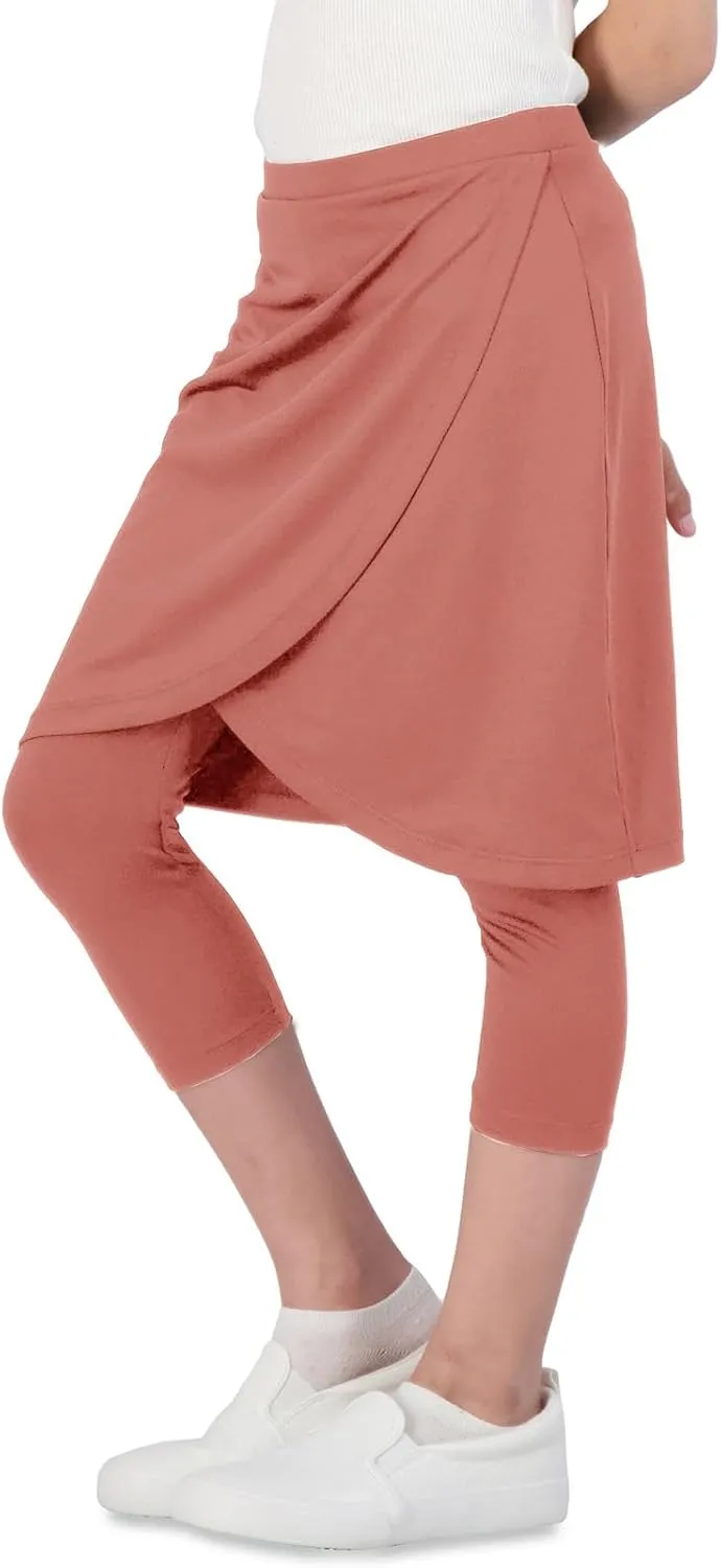 Girls High Elastic Waist Capri Pants Kids Cute Active Golf Tennis Skorts Leggings Skirts Trousers