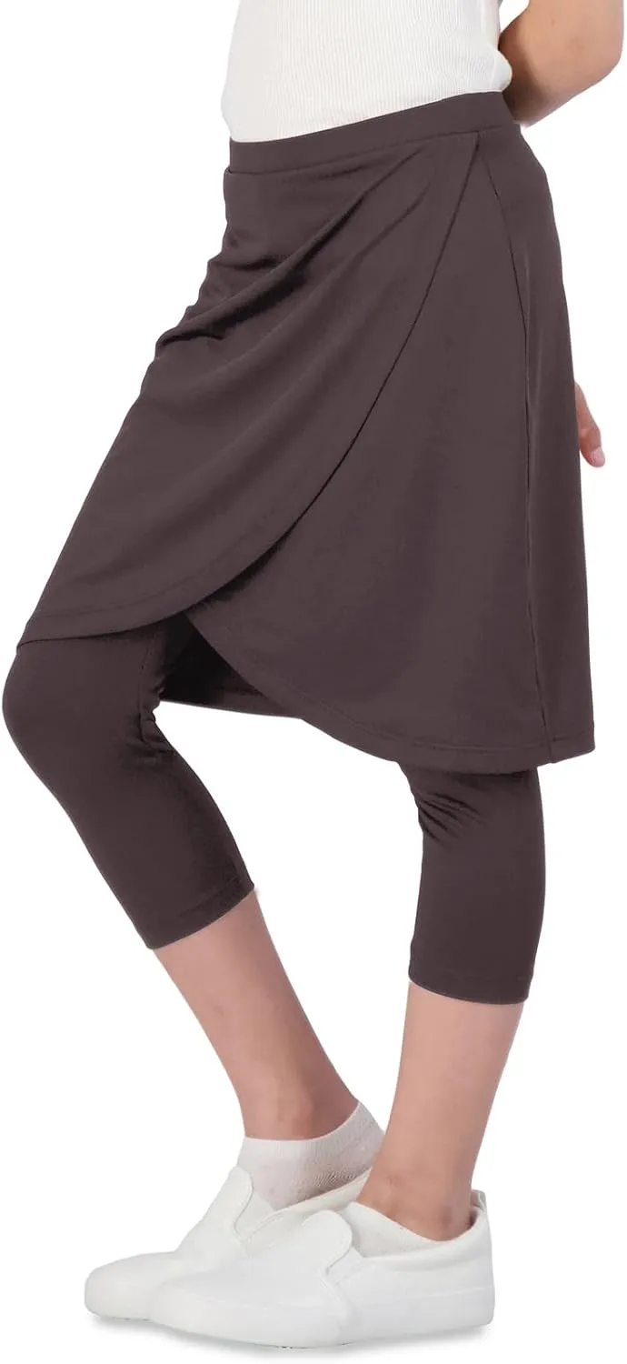 Girls High Elastic Waist Capri Pants Kids Cute Active Golf Tennis Skorts Leggings Skirts Trousers