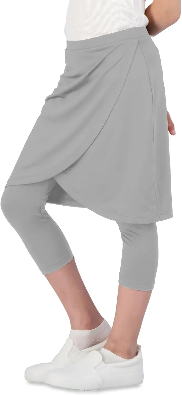 Girls High Elastic Waist Capri Pants Kids Cute Active Golf Tennis Skorts Leggings Skirts Trousers