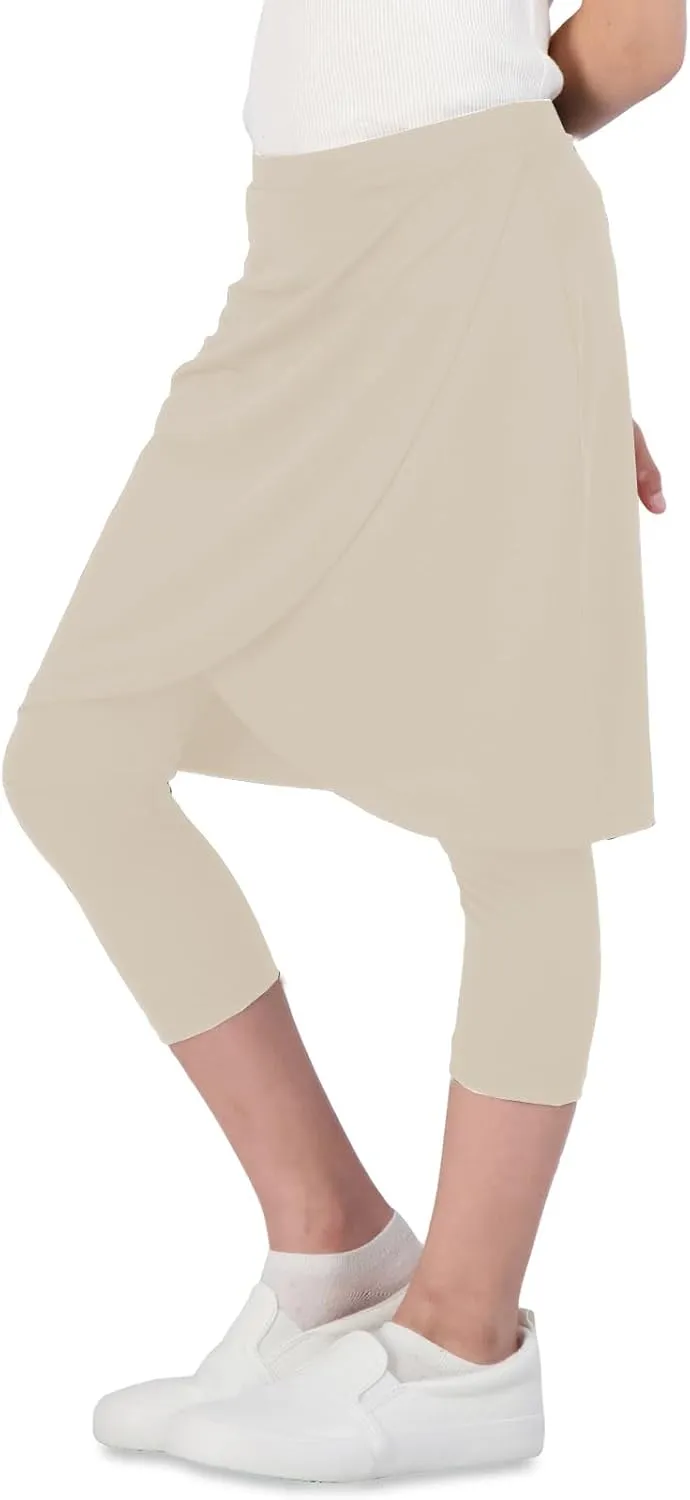 Girls High Elastic Waist Capri Pants Kids Cute Active Golf Tennis Skorts Leggings Skirts Trousers