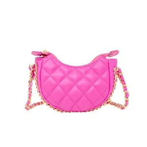 Girls Tiny Quilted Chain Wrapped Hobo Bag: Hot Pink