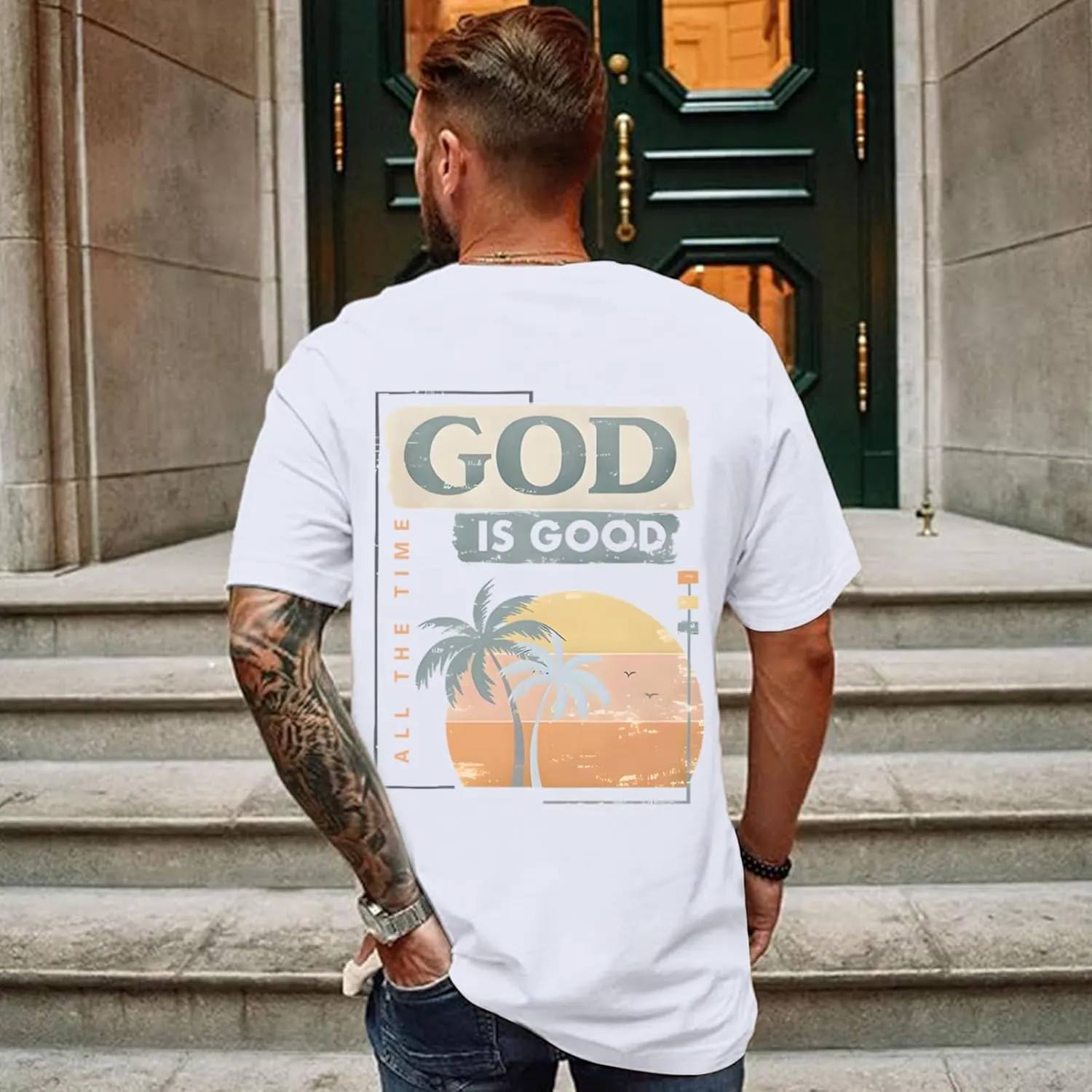 God is Good Christian Shirts for Men Hawaiian Beach Graphic Tees Shirt Oversized Faith Tshirt Summer Baggy Clothes