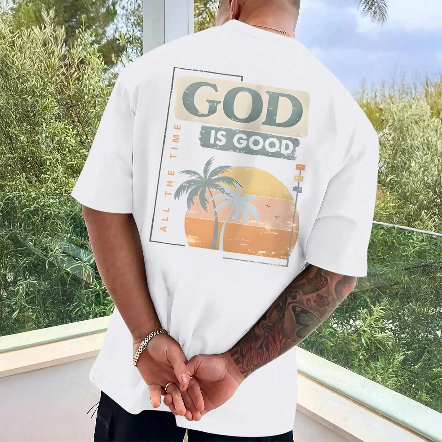 God is Good Christian Shirts for Men Hawaiian Beach Graphic Tees Shirt Oversized Faith Tshirt Summer Baggy Clothes