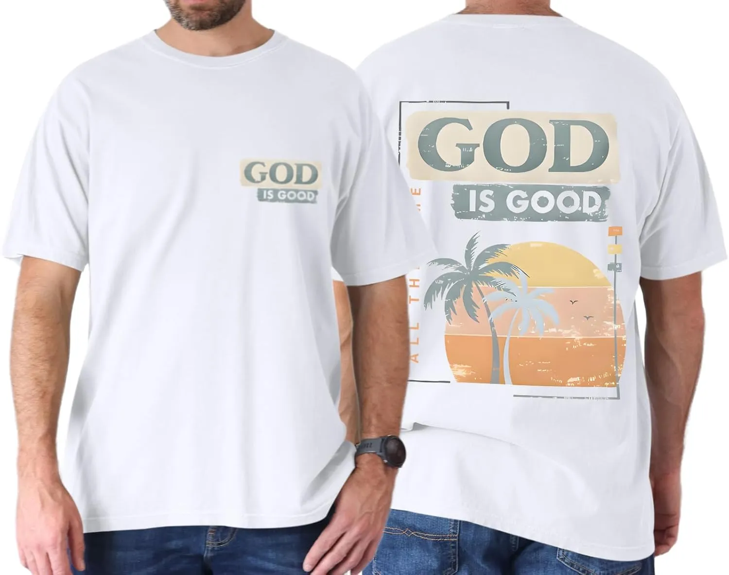God is Good Christian Shirts for Men Hawaiian Beach Graphic Tees Shirt Oversized Faith Tshirt Summer Baggy Clothes