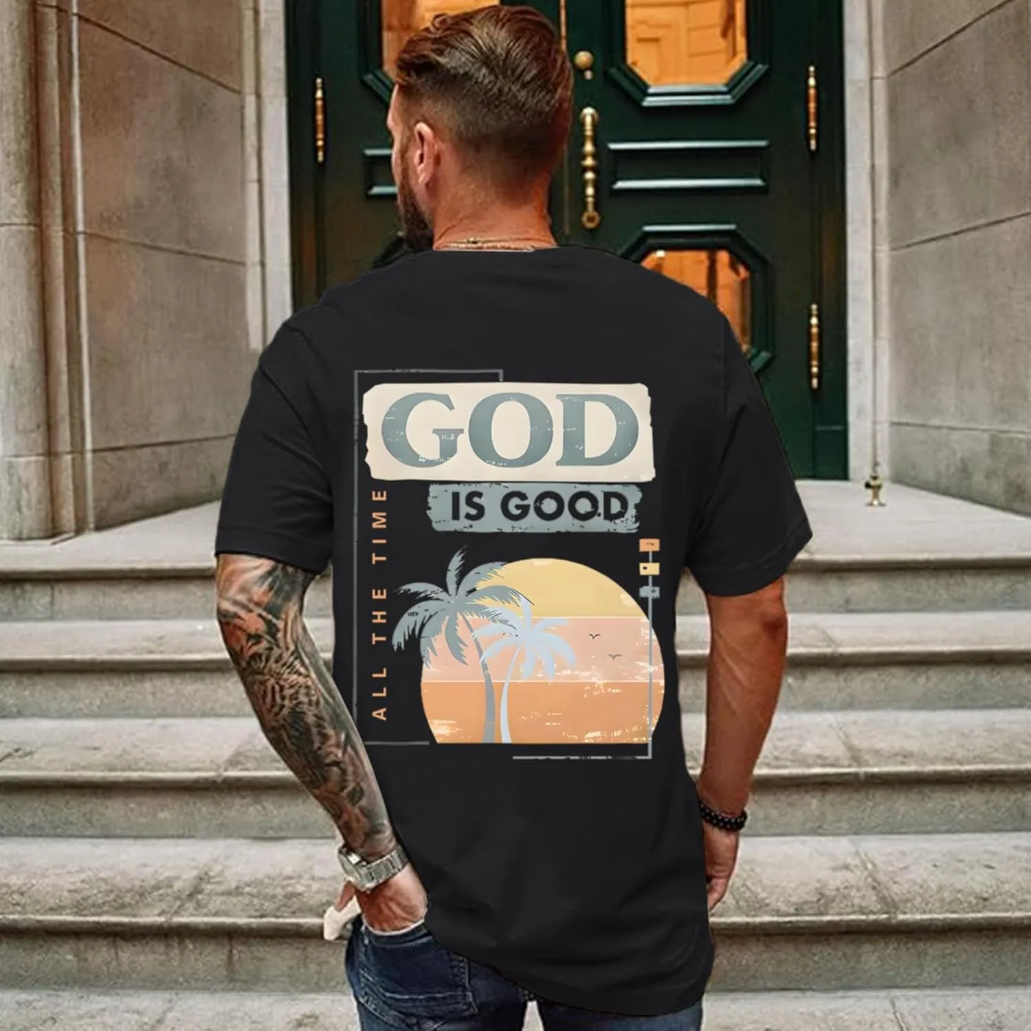 God is Good Christian Shirts for Men Hawaiian Beach Graphic Tees Shirt Oversized Faith Tshirt Summer Baggy Clothes