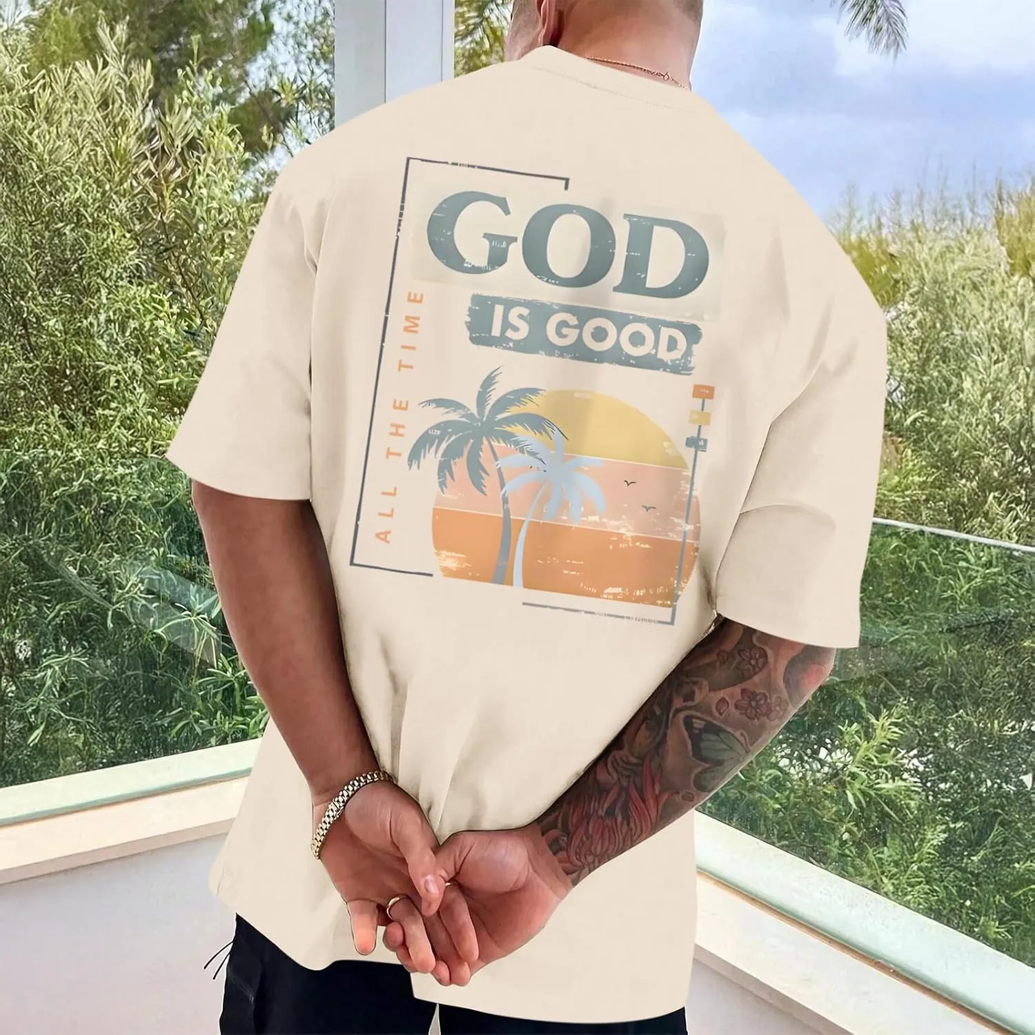 God is Good Christian Shirts for Men Hawaiian Beach Graphic Tees Shirt Oversized Faith Tshirt Summer Baggy Clothes