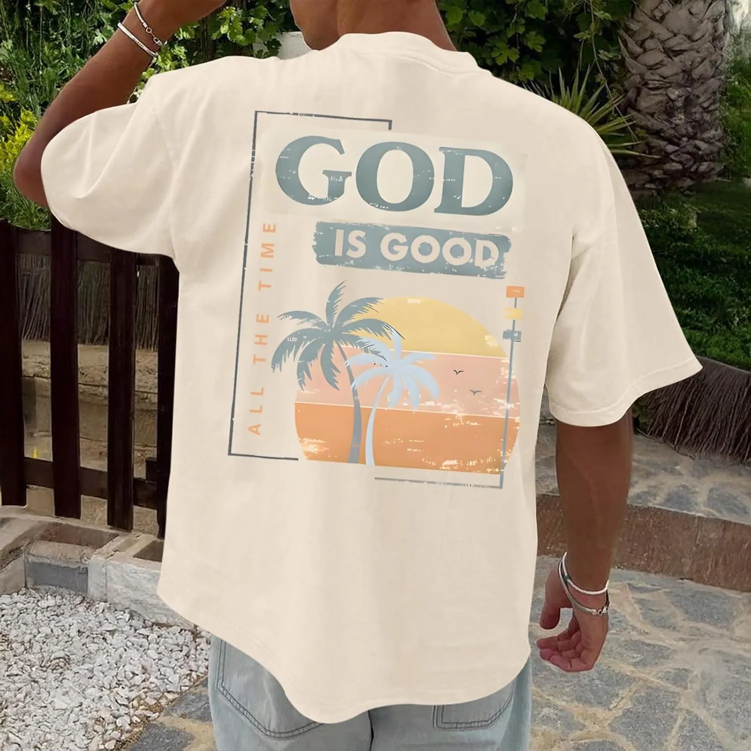 God is Good Christian Shirts for Men Hawaiian Beach Graphic Tees Shirt Oversized Faith Tshirt Summer Baggy Clothes
