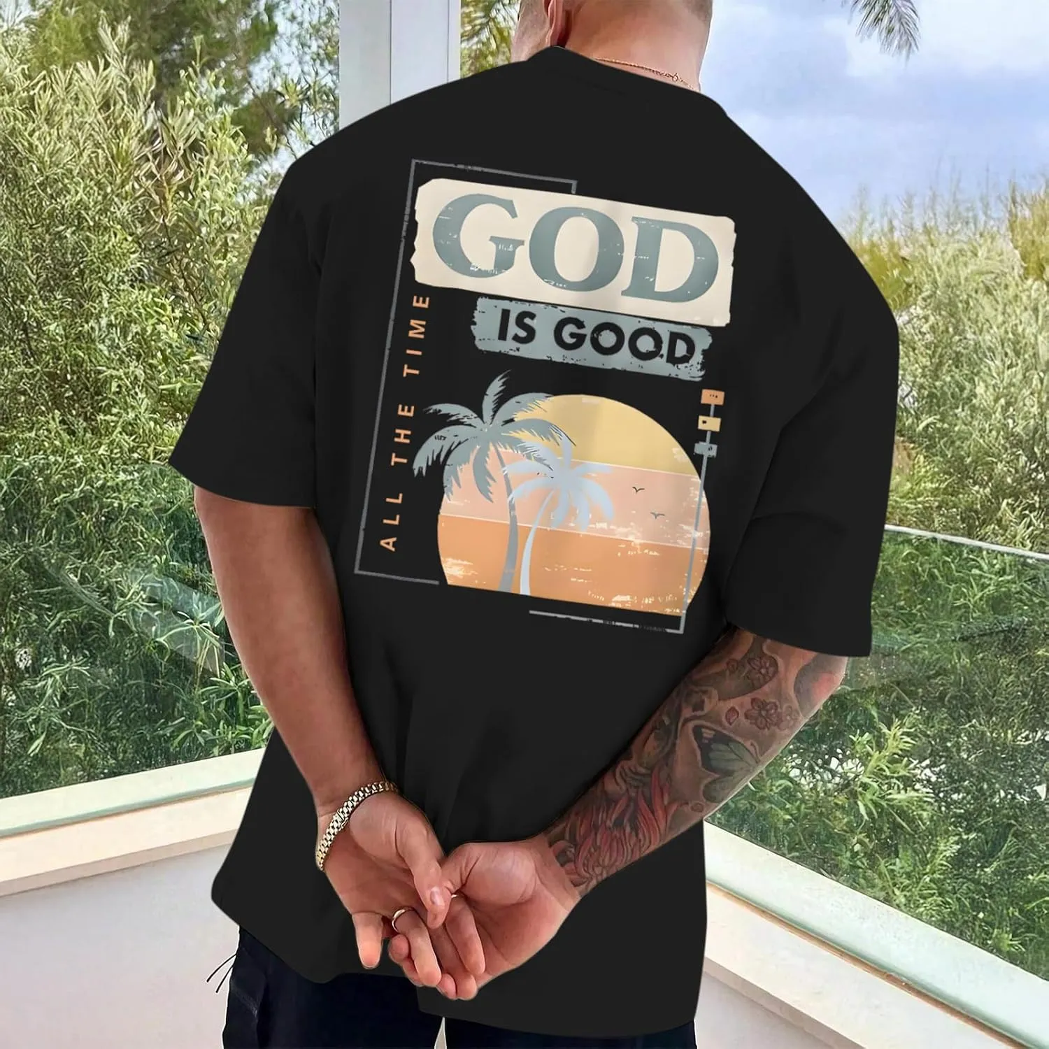 God is Good Christian Shirts for Men Hawaiian Beach Graphic Tees Shirt Oversized Faith Tshirt Summer Baggy Clothes