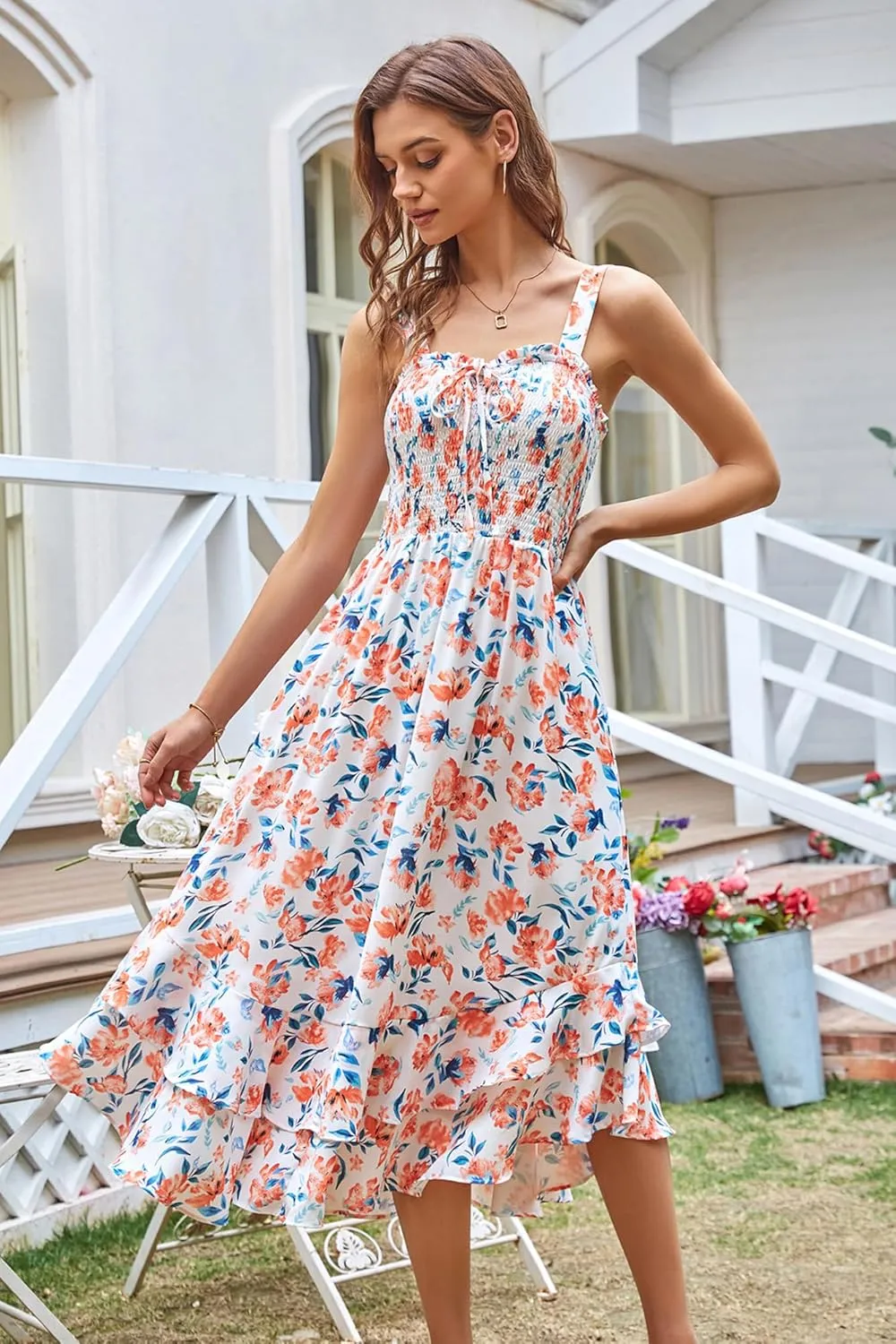 GRACE KARIN Women's 2025 Summer Floral Boho Dress Square Neck Strapped Swing A Line Sundress Beach Long Maxi Outfits