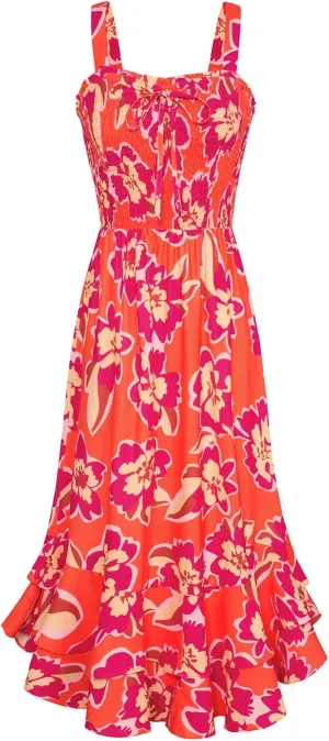 GRACE KARIN Women's 2025 Summer Floral Boho Dress Square Neck Strapped Swing A Line Sundress Beach Long Maxi Outfits