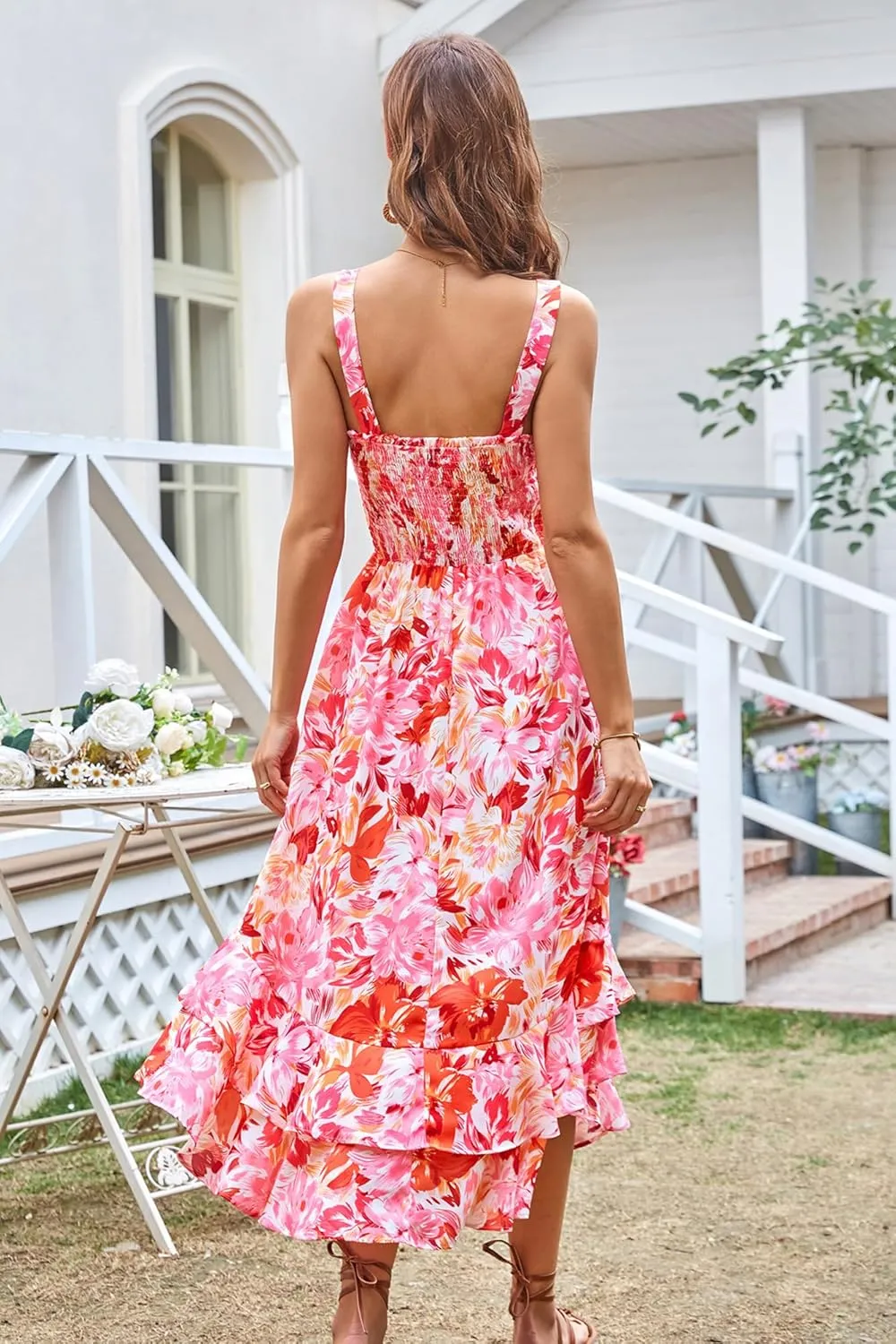 GRACE KARIN Women's 2025 Summer Floral Boho Dress Square Neck Strapped Swing A Line Sundress Beach Long Maxi Outfits