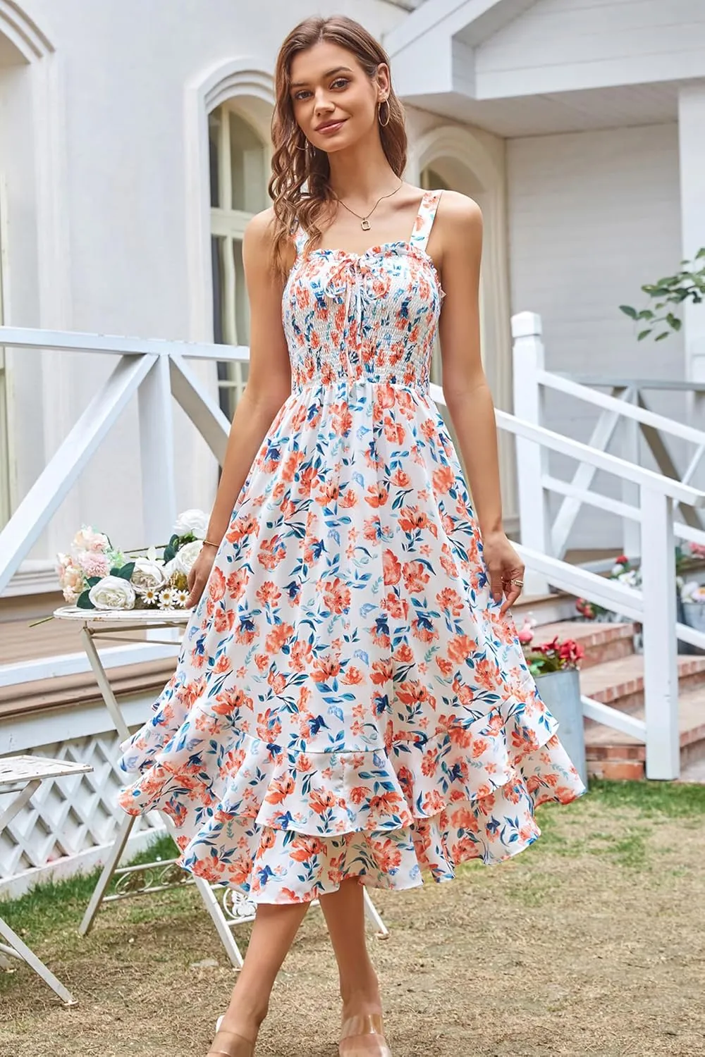 GRACE KARIN Women's 2025 Summer Floral Boho Dress Square Neck Strapped Swing A Line Sundress Beach Long Maxi Outfits