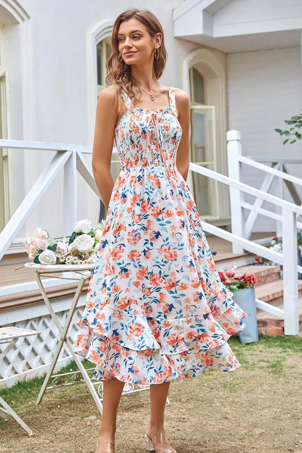 GRACE KARIN Women's 2025 Summer Floral Boho Dress Square Neck Strapped Swing A Line Sundress Beach Long Maxi Outfits