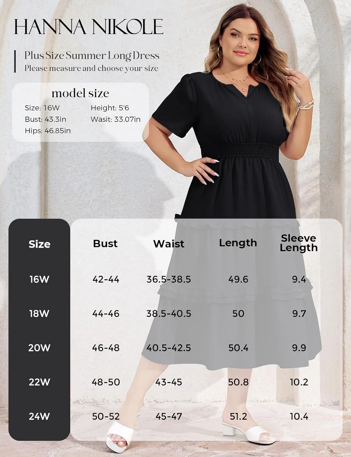 Hanna Nikole Women's Plus Size Summer Casual Dress 2025 V Neck Empire Waist Tiered Flowy Beach Vacation Dress with Pockets