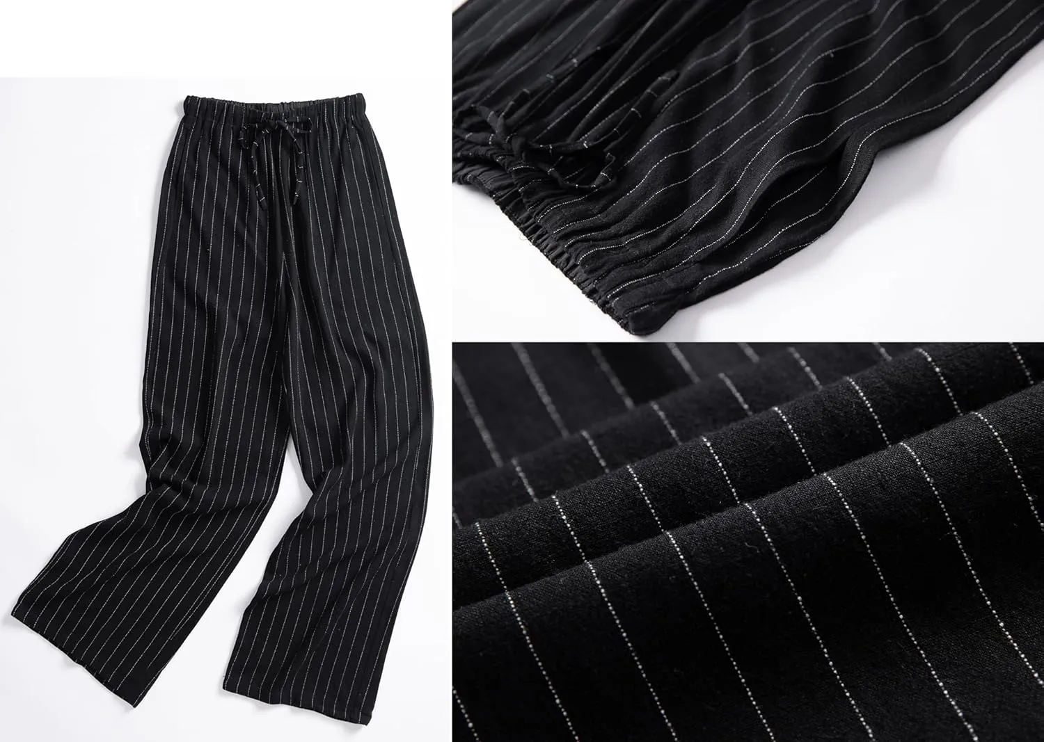 heipeiwa Women's Linen Pants Striped Summer Boho Straight Wide Leg Beach Lounge Casual Trousers