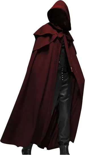 hhaappyy Men's Halloween Hooded Robe Cloak Full Length Cape Knight Fancy Cool Cosplay Costume Retro Gothic Hooded Cloak Capes, Red, X-Large
