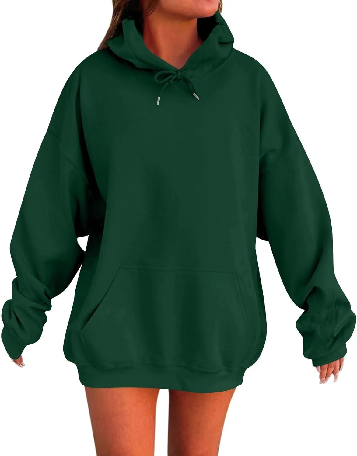 Hoodies for Women Trendy Plus Size Warm Fleece Hoodies Pullover Loose Off The Shoulder Sweatshirt Dress with Pocket