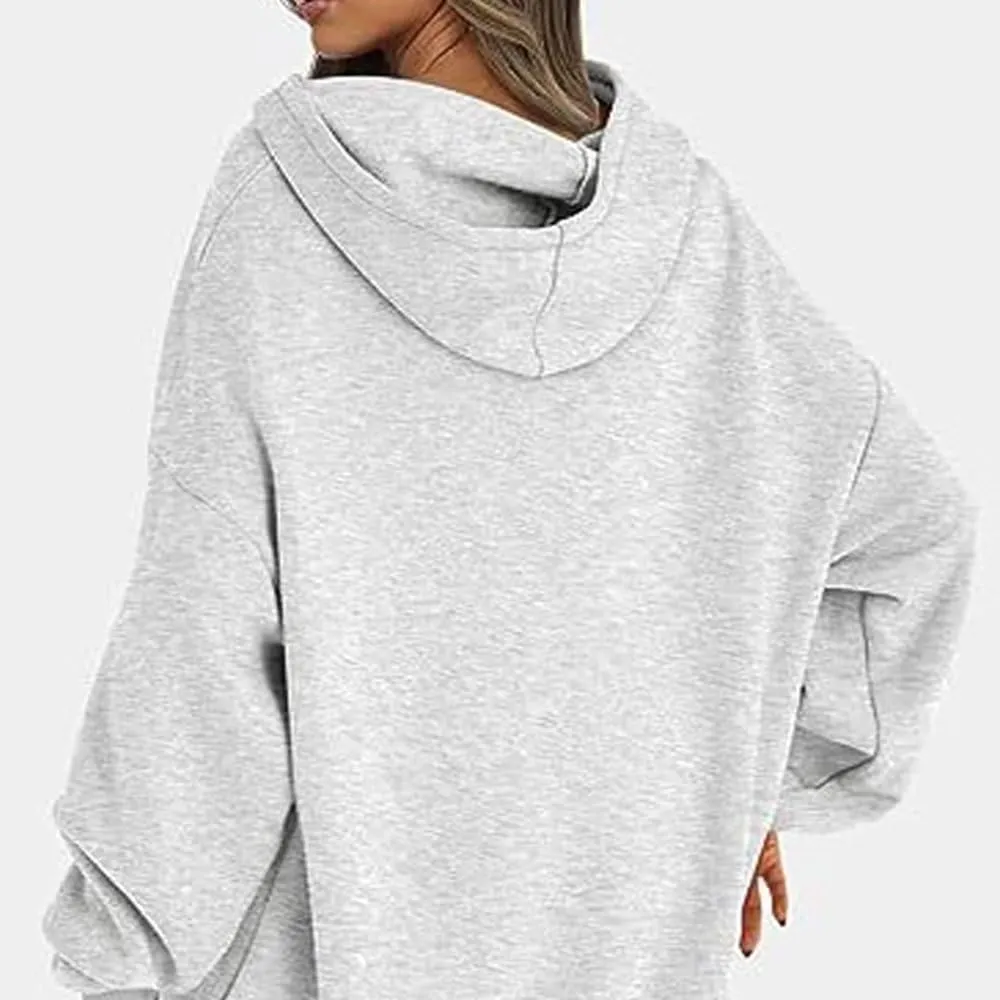 Hoodies Oversized Woman Fleece Hooded Pullover Tops Sweaters Drop Shoulder Long Sleeve Solid Color Tops for Leggings