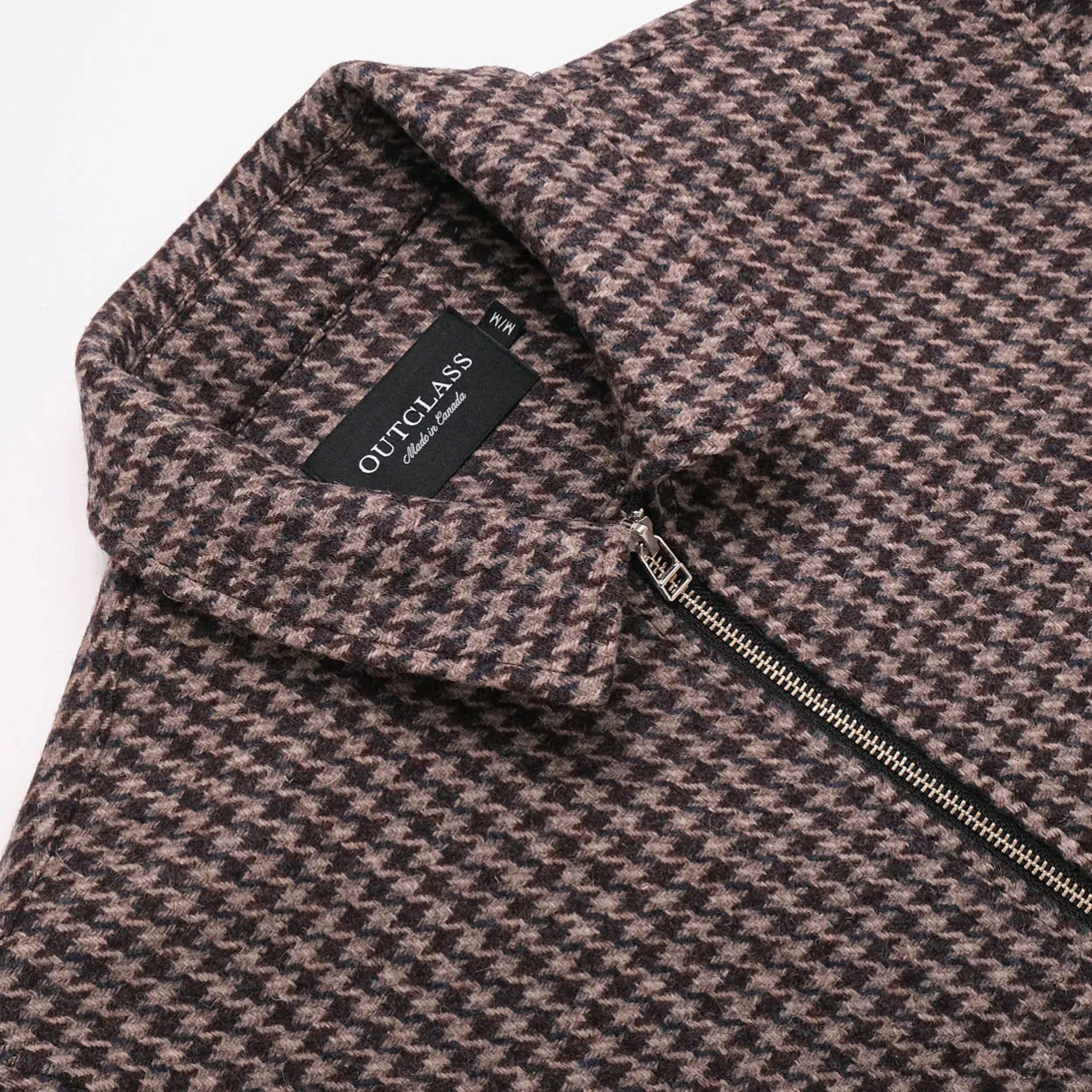 Houndstooth Wool Zip-Up Shirt