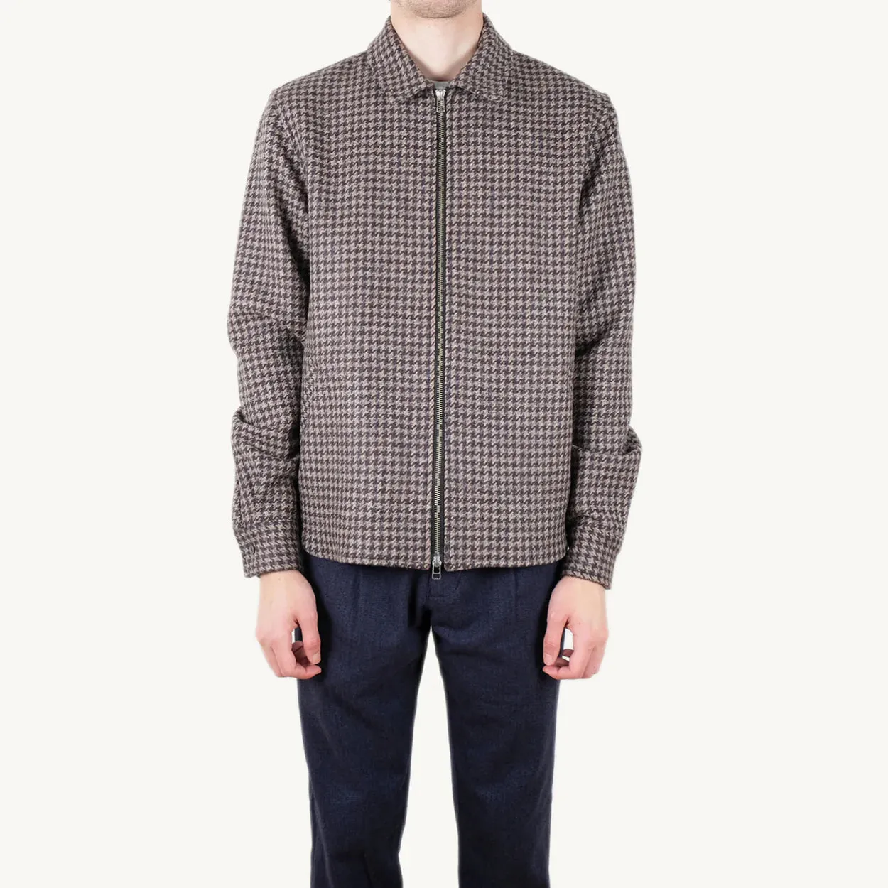 Houndstooth Wool Zip-Up Shirt