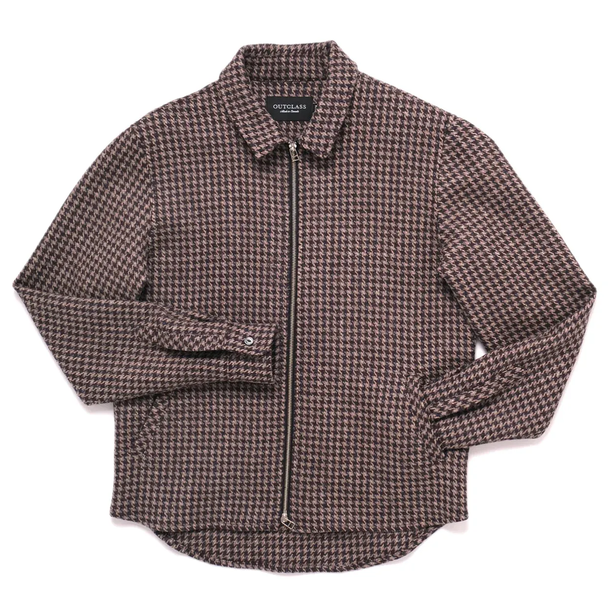 Houndstooth Wool Zip-Up Shirt