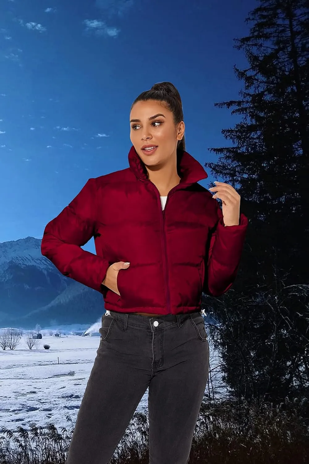 Hujoin Women's Crop Short Jacket Cropped Puffer Fashion Jackets for Women Warm Winter Lightweight Coat