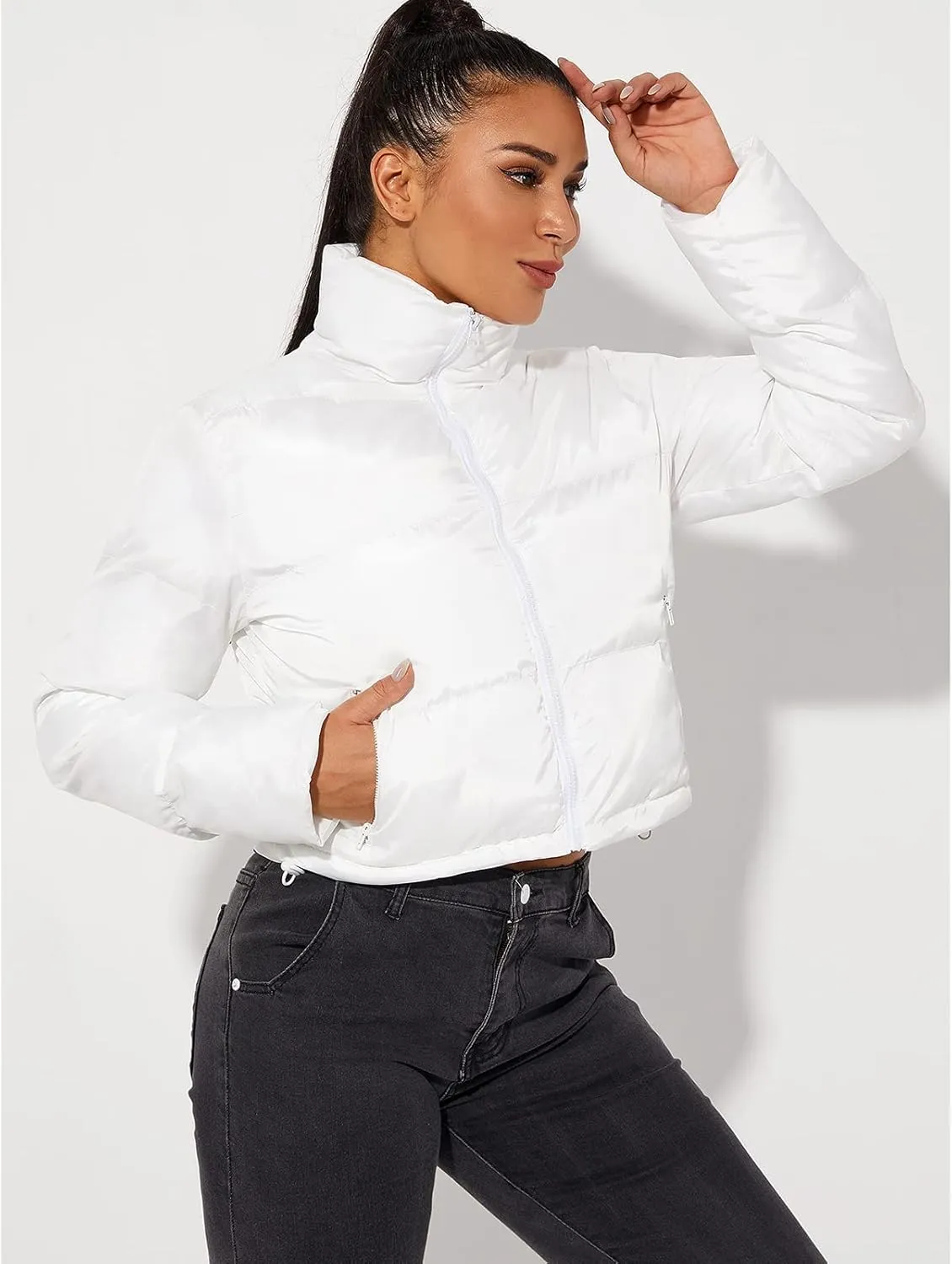 Hujoin Women's Crop Short Jacket Cropped Puffer Fashion Jackets for Women Warm Winter Lightweight Coat