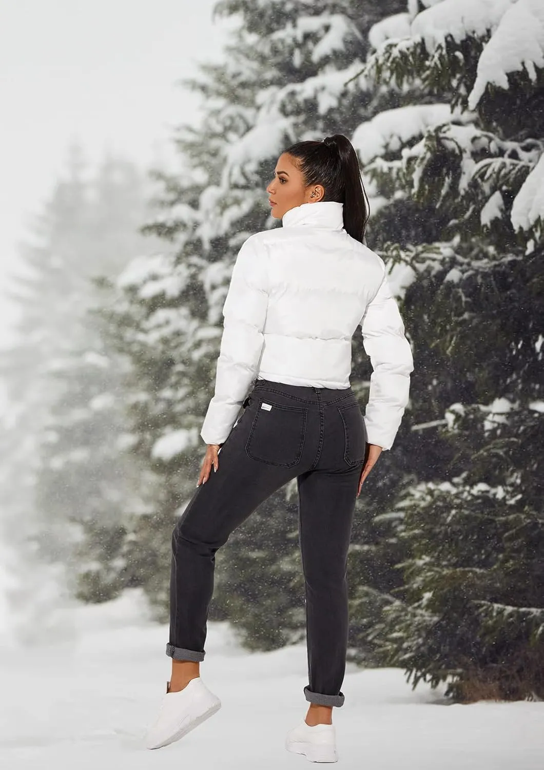 Hujoin Women's Crop Short Jacket Cropped Puffer Fashion Jackets for Women Warm Winter Lightweight Coat