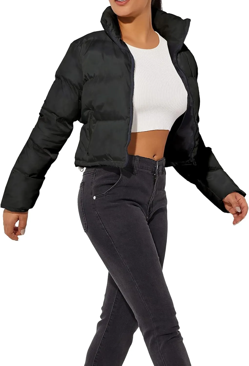 Hujoin Women's Crop Short Jacket Cropped Puffer Fashion Jackets for Women Warm Winter Lightweight Coat