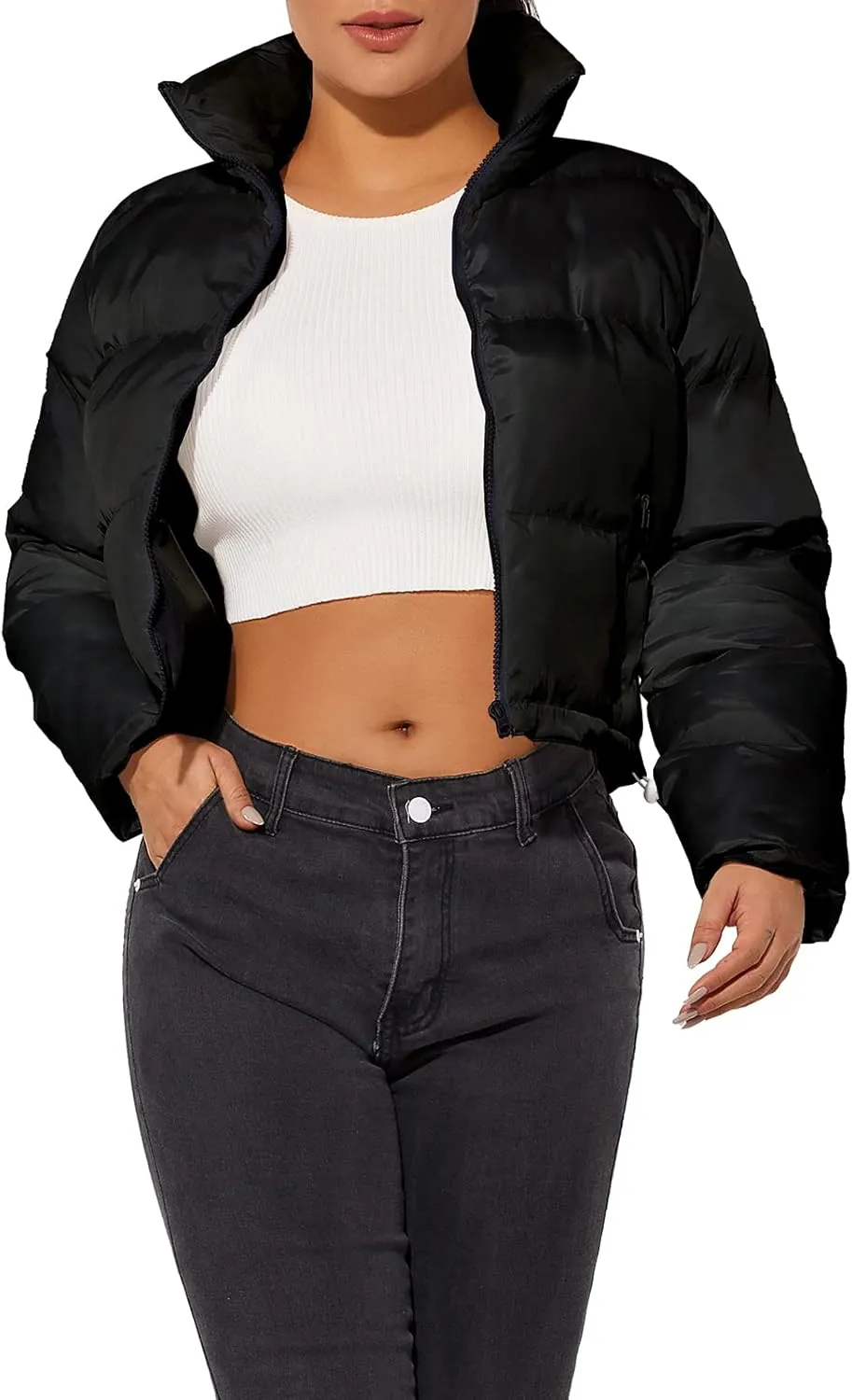 Hujoin Women's Crop Short Jacket Cropped Puffer Fashion Jackets for Women Warm Winter Lightweight Coat