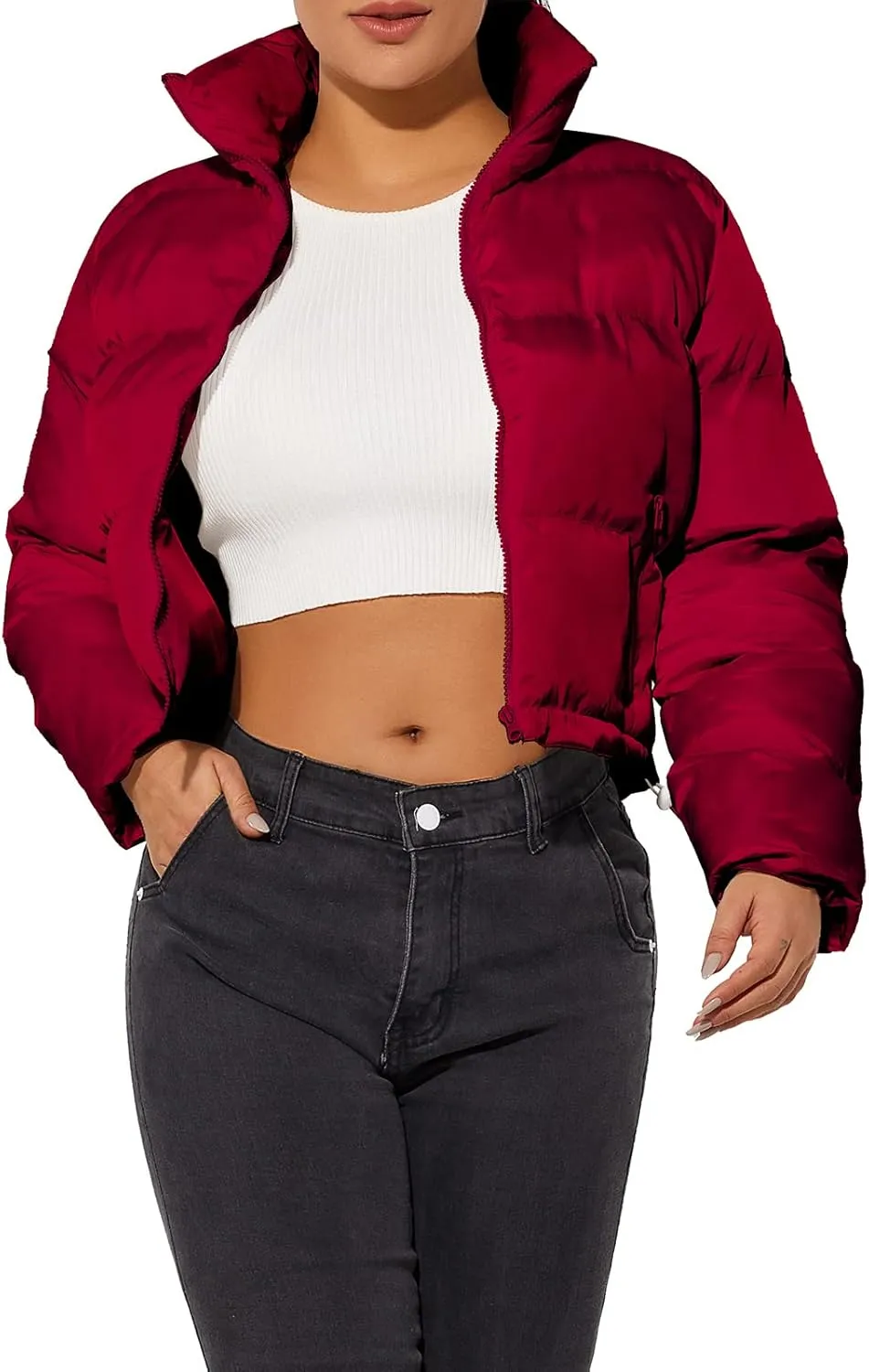 Hujoin Women's Crop Short Jacket Cropped Puffer Fashion Jackets for Women Warm Winter Lightweight Coat