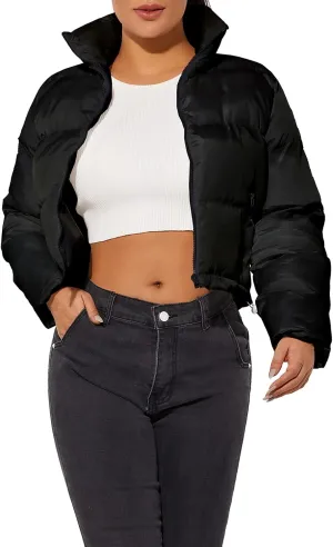 Hujoin Women's Crop Short Jacket Cropped Puffer Fashion Jackets for Women Warm Winter Lightweight Coat