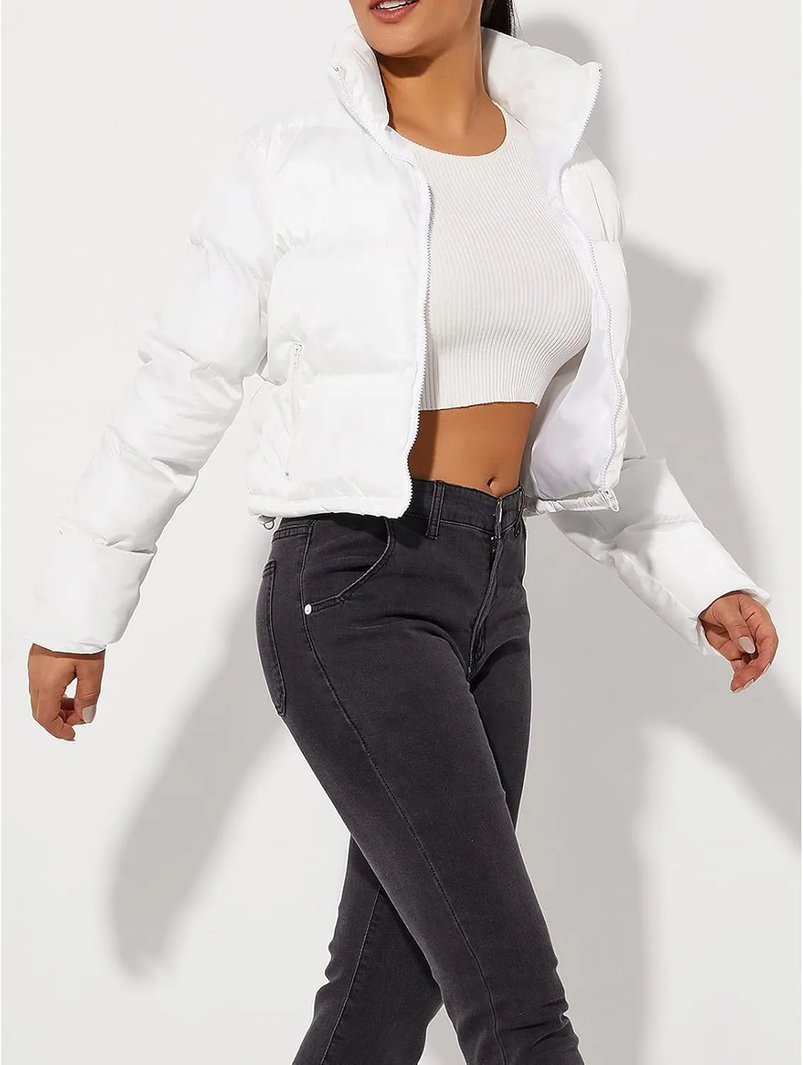 Hujoin Women's Crop Short Jacket Cropped Puffer Fashion Jackets for Women Warm Winter Lightweight Coat