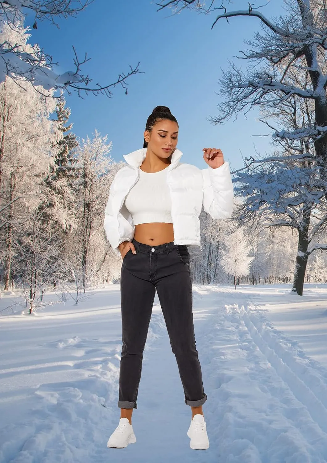 Hujoin Women's Crop Short Jacket Cropped Puffer Fashion Jackets for Women Warm Winter Lightweight Coat