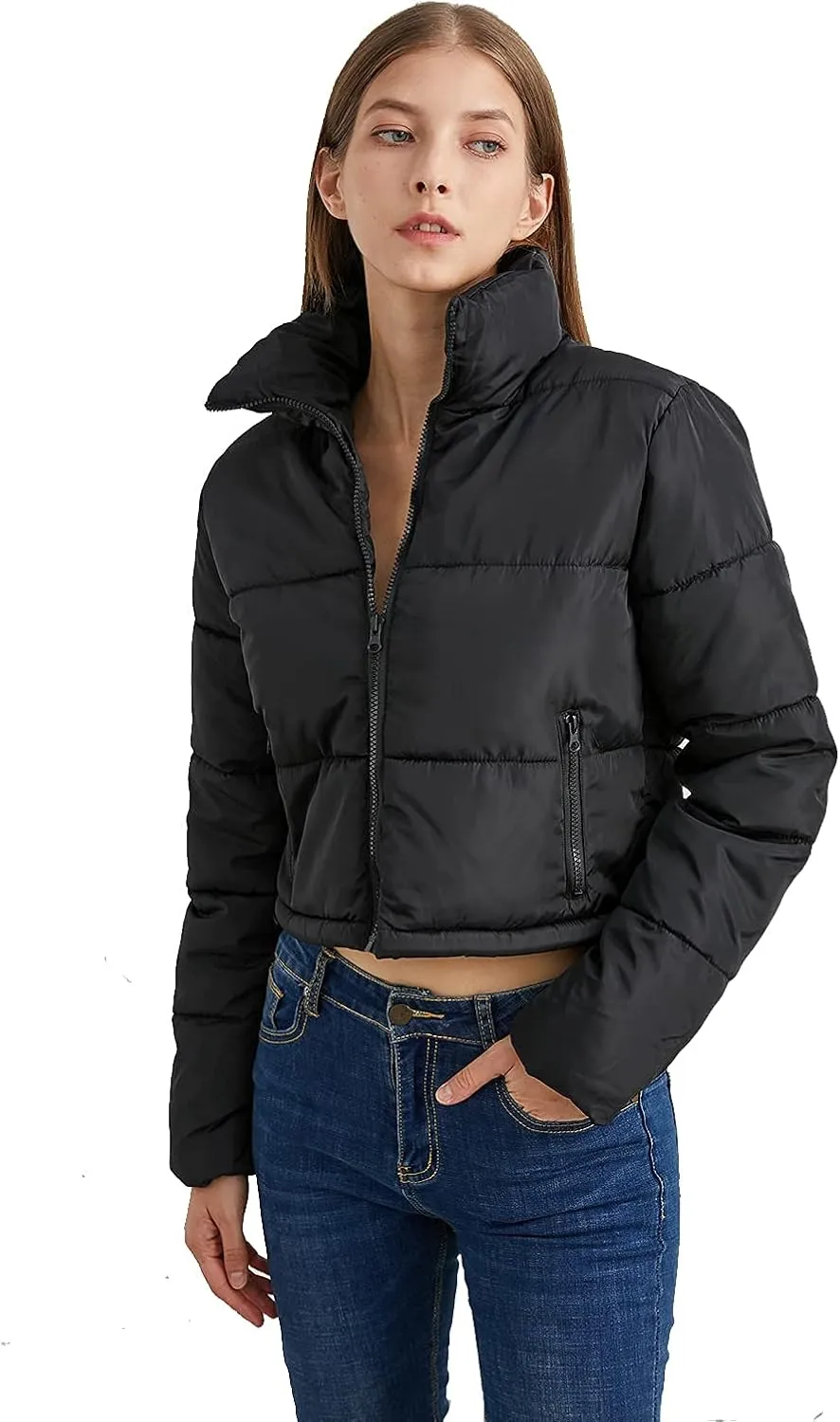 Hujoin Women's Crop Short Jacket Cropped Puffer Fashion Jackets for Women Warm Winter Lightweight Coat