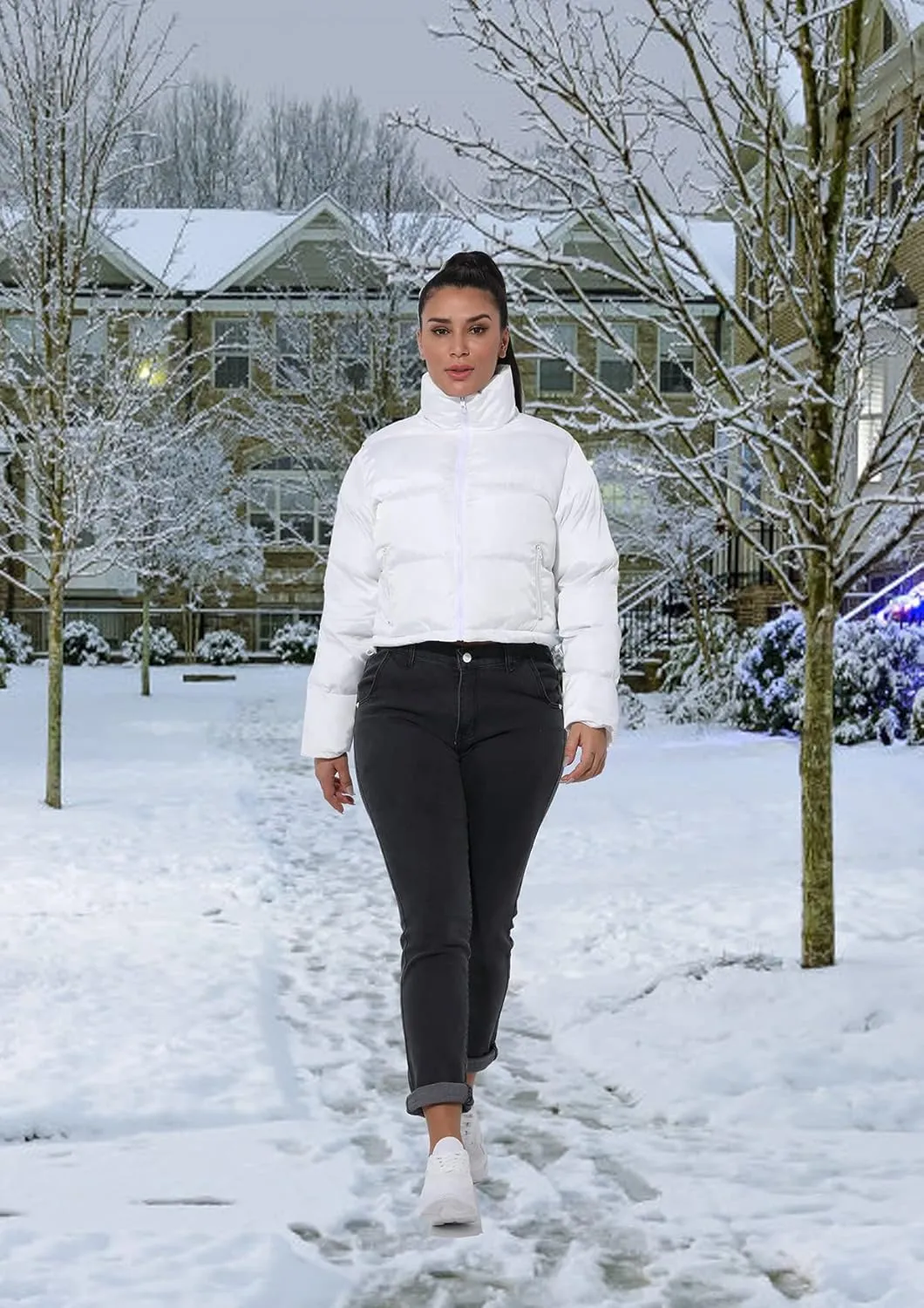 Hujoin Women's Crop Short Jacket Cropped Puffer Fashion Jackets for Women Warm Winter Lightweight Coat