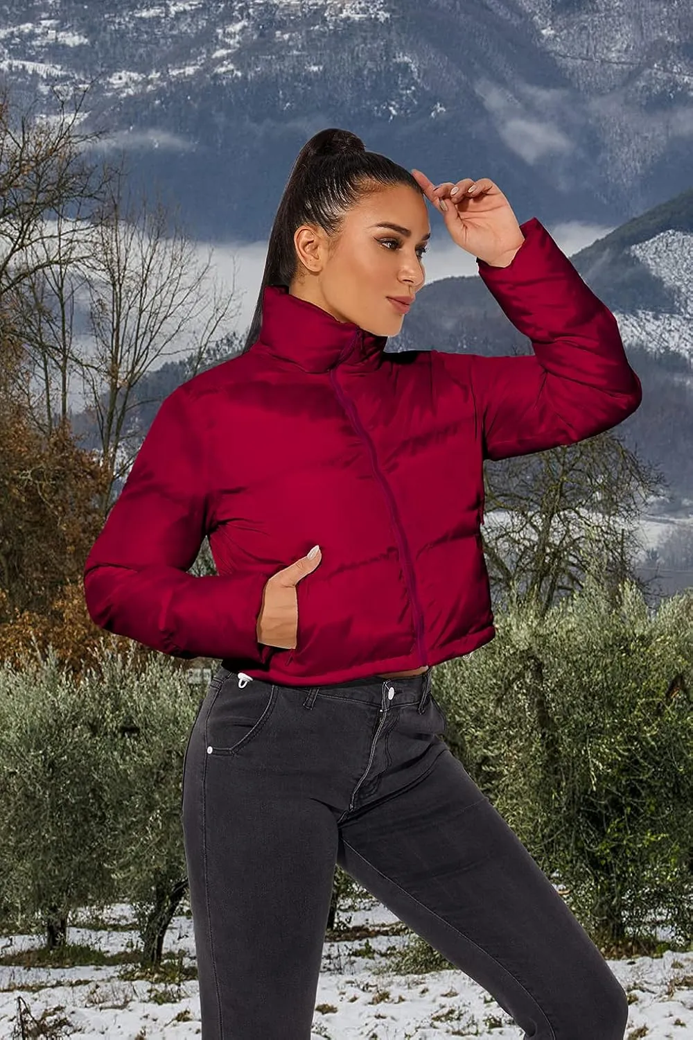 Hujoin Women's Crop Short Jacket Cropped Puffer Fashion Jackets for Women Warm Winter Lightweight Coat