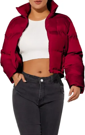 Hujoin Women's Crop Short Jacket Cropped Puffer Fashion Jackets for Women Warm Winter Lightweight Coat