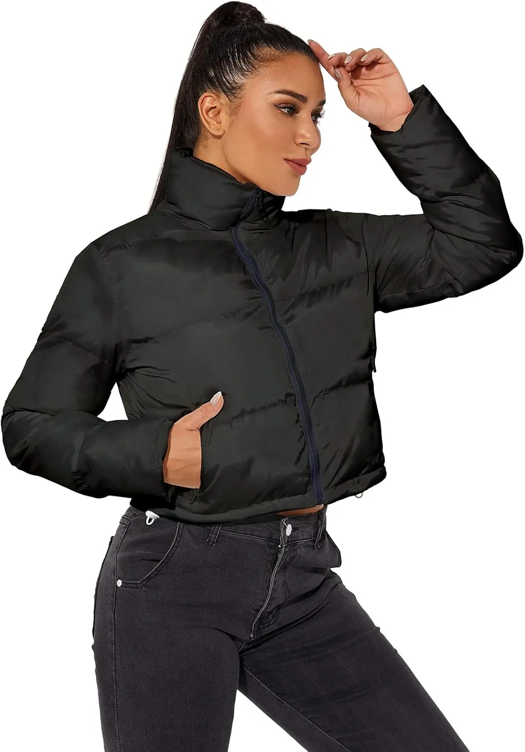 Hujoin Women's Crop Short Jacket Cropped Puffer Fashion Jackets for Women Warm Winter Lightweight Coat