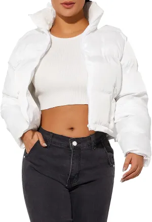 Hujoin Women's Crop Short Jacket Cropped Puffer Fashion Jackets for Women Warm Winter Lightweight Coat