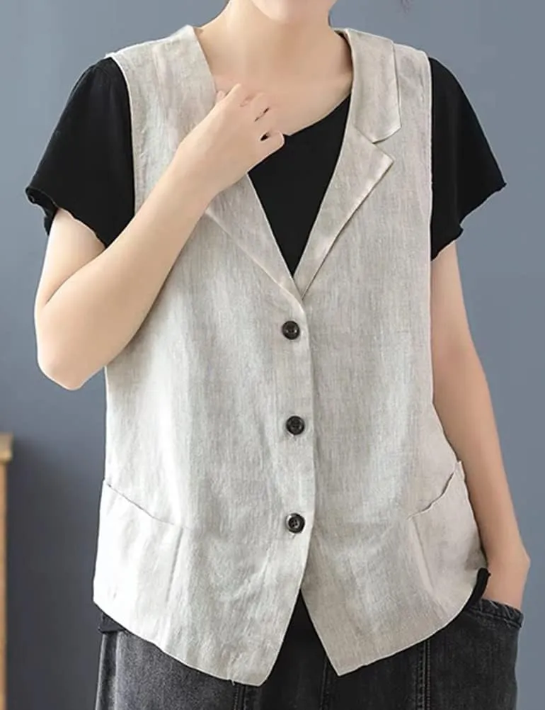 IDEALSANXUN Linen Vest for Women Casual Sleeveless Spring Summer Blazer Jackets