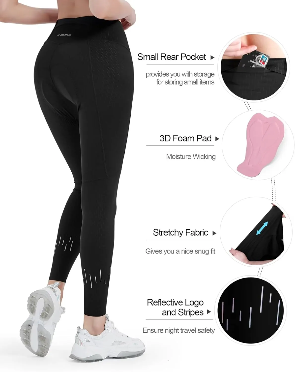 INBIKE Bike Pants for Women, High Waist 3D Padded Cycling Capris, Breathable Quick Dry Bike Tights, Bicycle Trousers Leggings