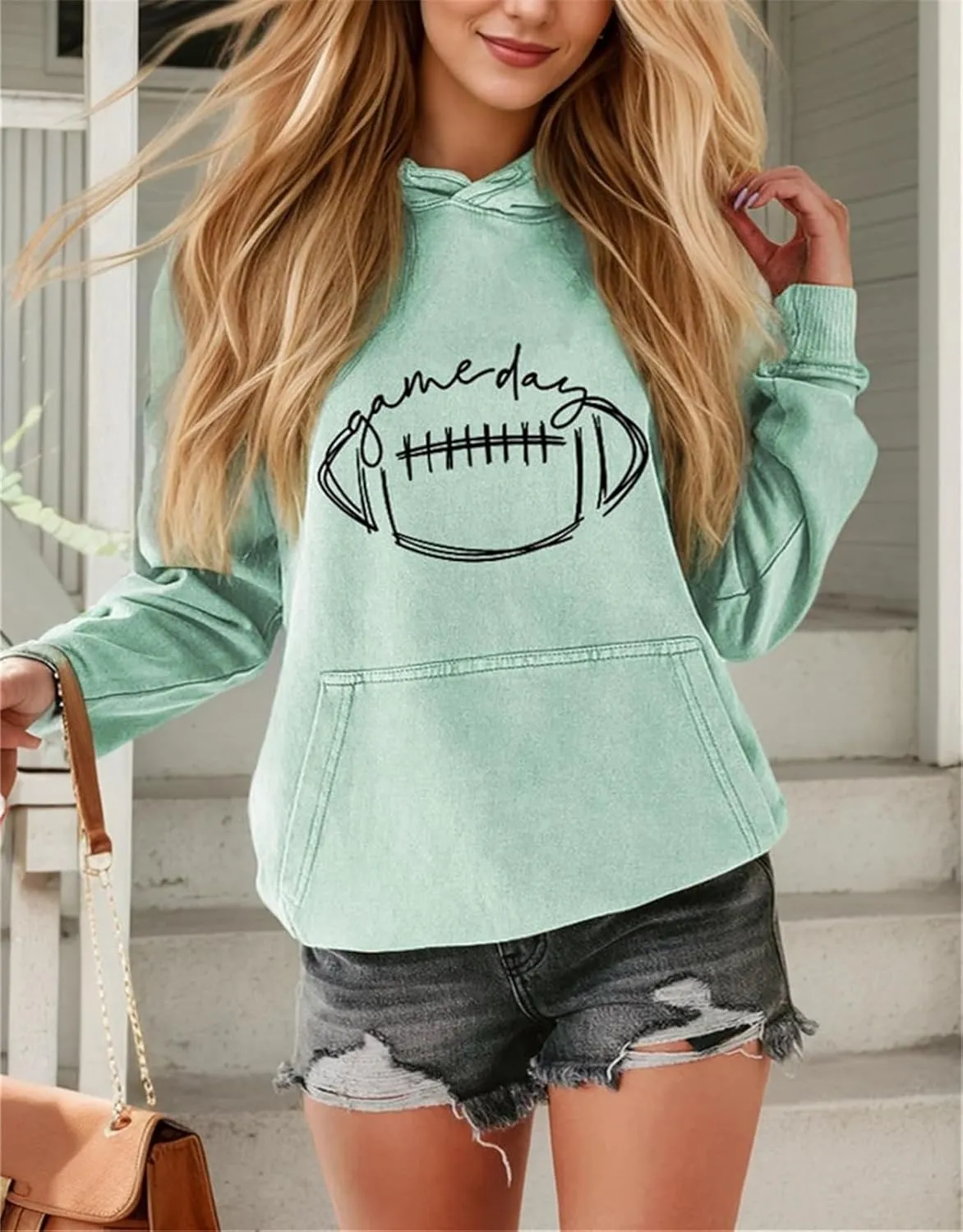 IVERIRMIN Womens Football Game Day Hoodie Vintage Graphic Hooded Sweatshirt Oversized Printed Pullover Tops Long Sleeve Shirt