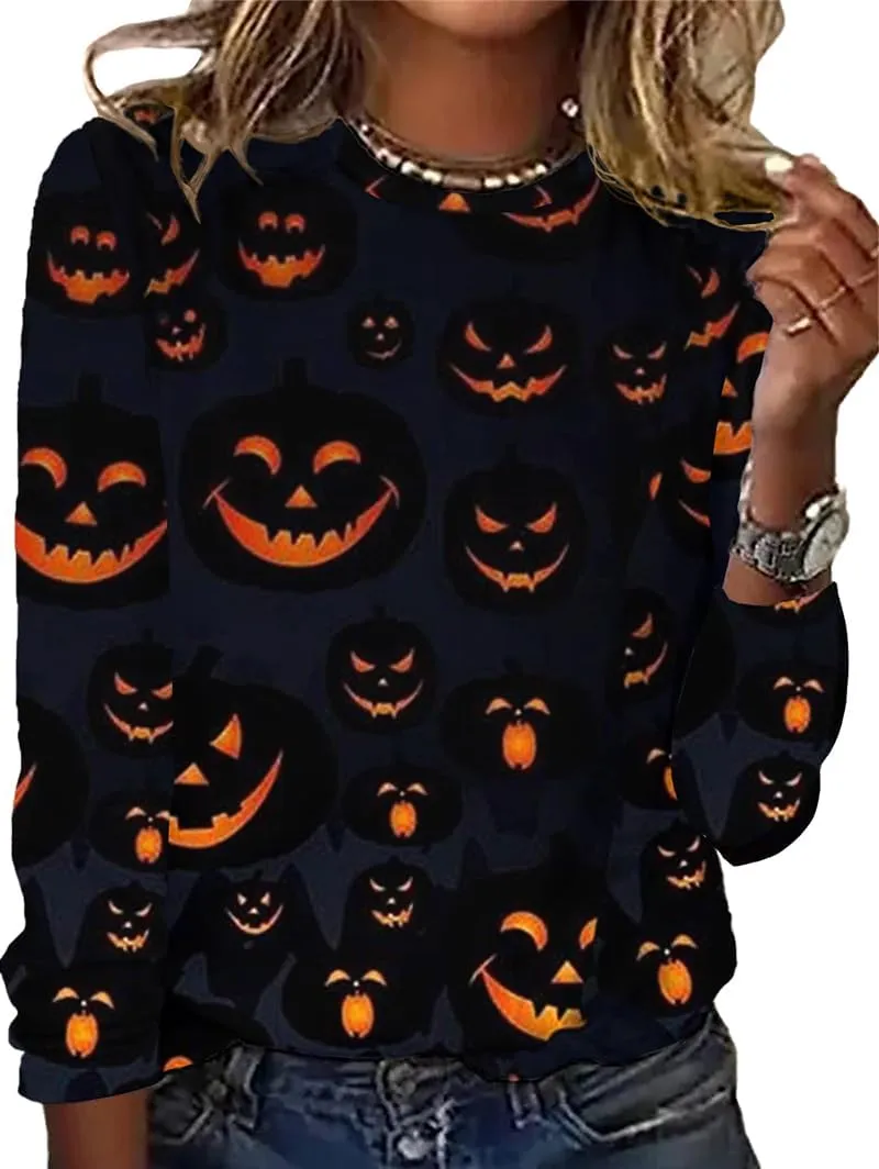 IWOLLENCE Women's Casual Vintage Western Printed Long Sleeve Crewneck Tops Floral Graphic Tee Shirt