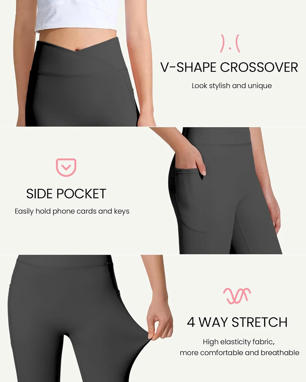 JOCMIC Girls Athletic Leggings Cross High Waist for Kids Yoga Dance Gym Pants with Pocket