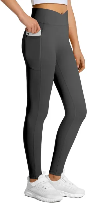 JOCMIC Girls Athletic Leggings Cross High Waist for Kids Yoga Dance Gym Pants with Pocket