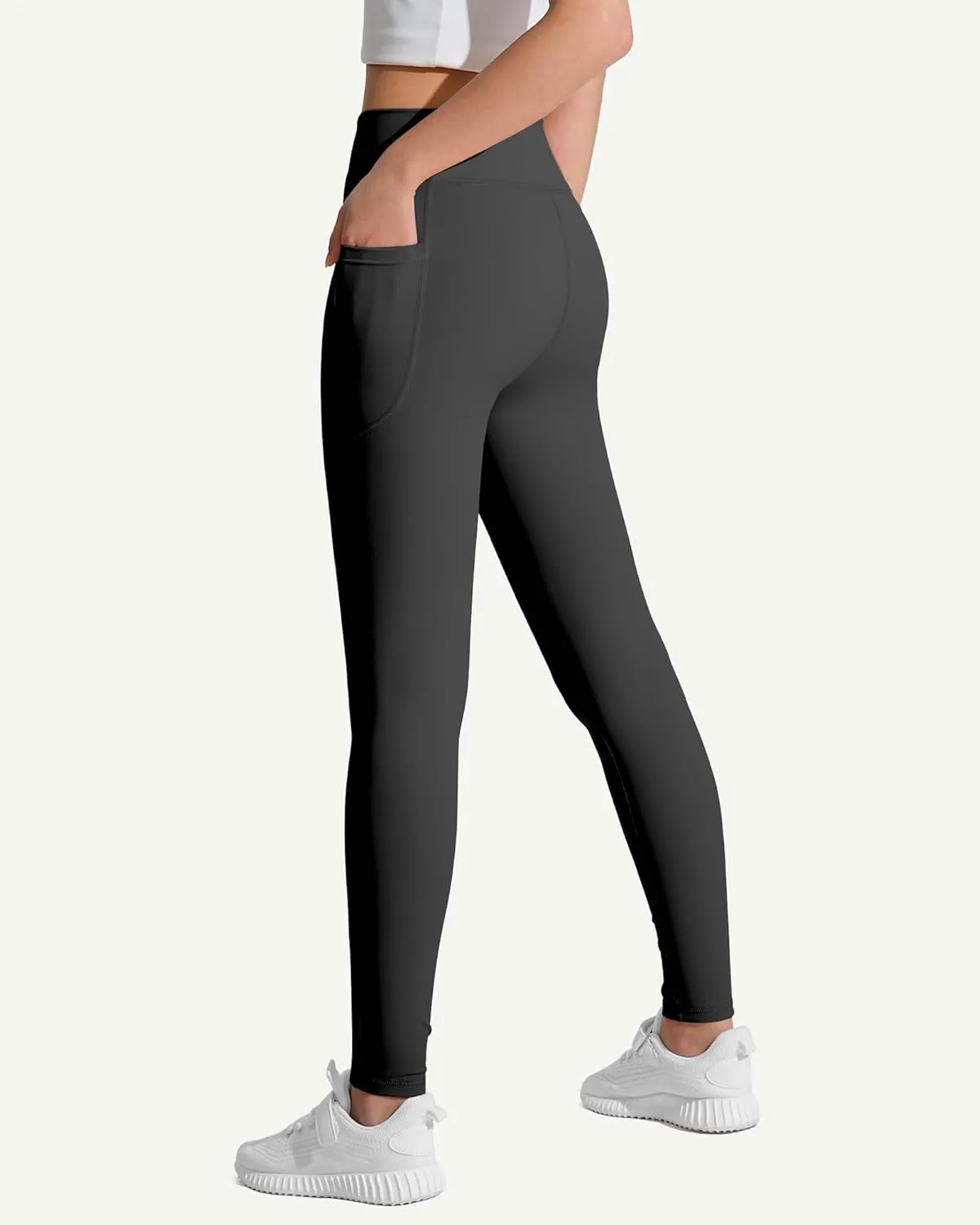 JOCMIC Girls Athletic Leggings Cross High Waist for Kids Yoga Dance Gym Pants with Pocket