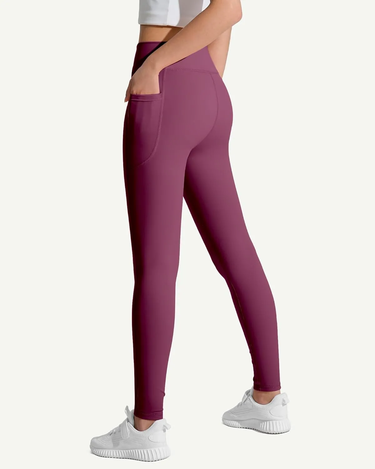 JOCMIC Girls Athletic Leggings Cross High Waist for Kids Yoga Dance Gym Pants with Pocket