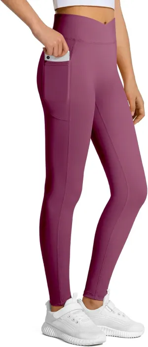 JOCMIC Girls Athletic Leggings Cross High Waist for Kids Yoga Dance Gym Pants with Pocket
