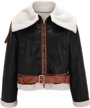 JOFOW Womens Suede Jackets Parka Lapel Fleece Collar Belted Flannel Lined Warm Loose Fashion Coats Plus Size XXL